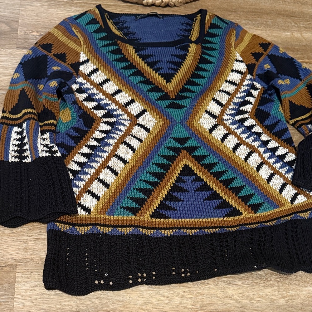 Peruvian Connection Blue and Black Knit Sweater